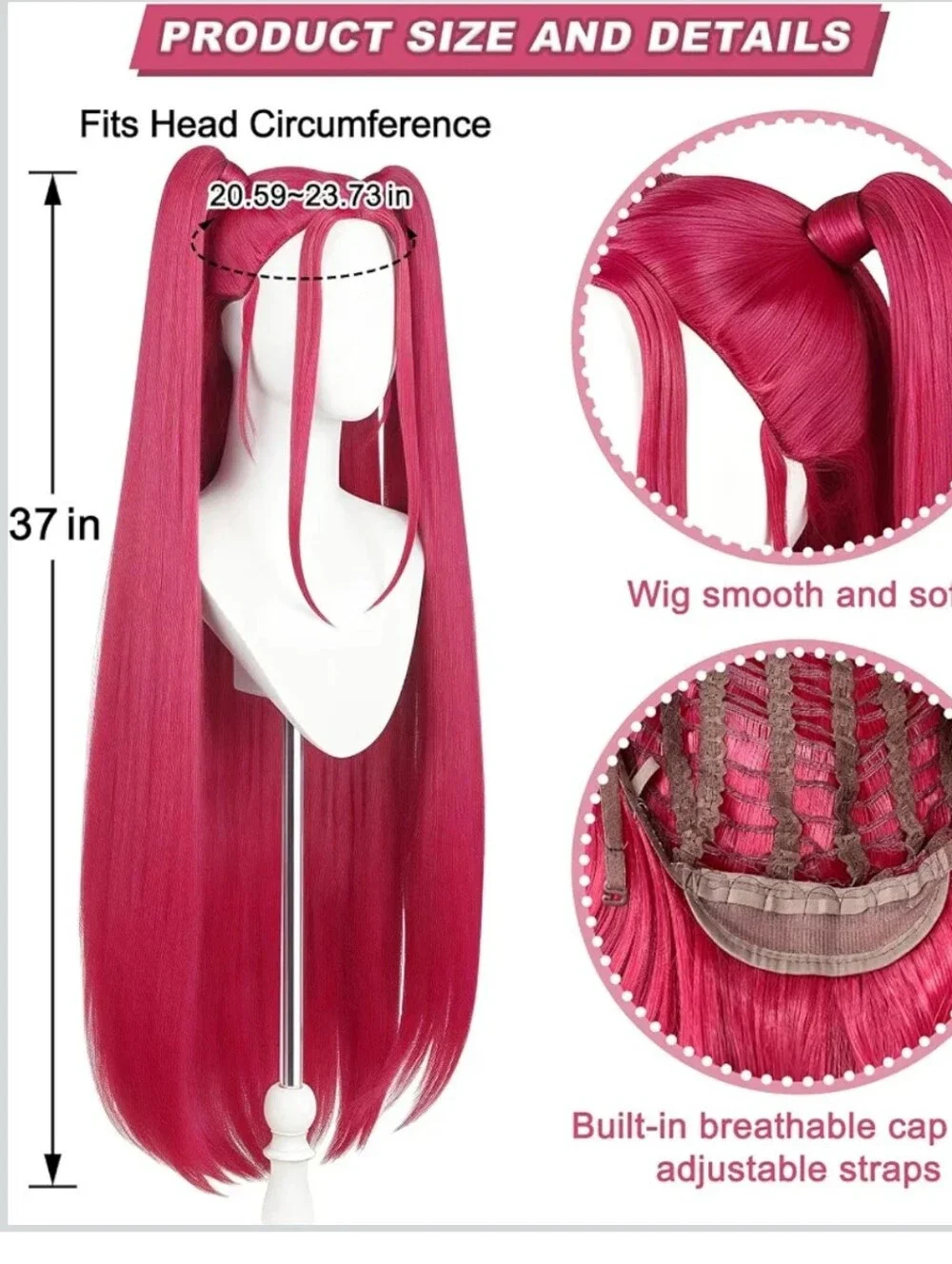 Pink Long Pigtail Wig Costume Accessory for Kids